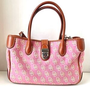 Dooney & Bourke Pink Signature Monogram Vintage Classic Double Handle Purse Bag